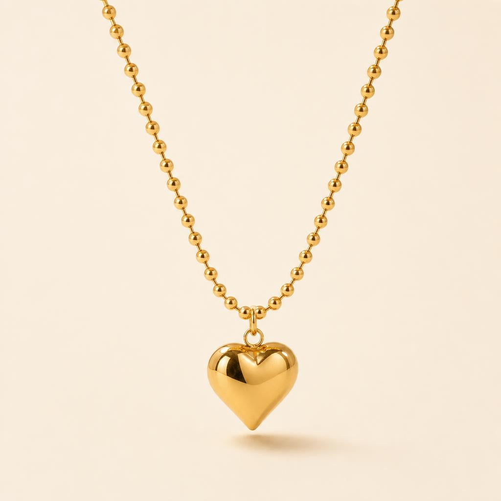 VELORA Herzanhänger mit Kugelkette Gold Fein