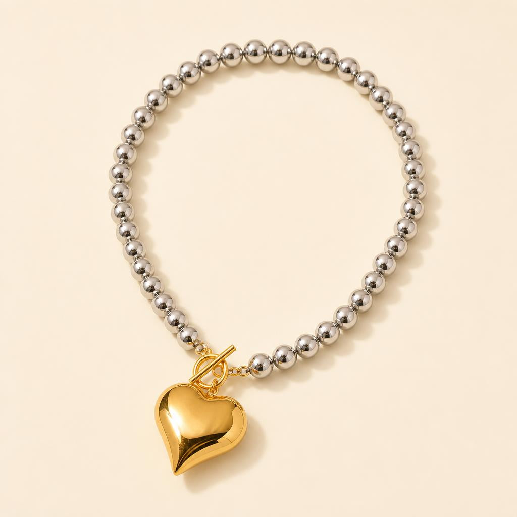 VELORA Herzanhänger mit Kugelkette Silber